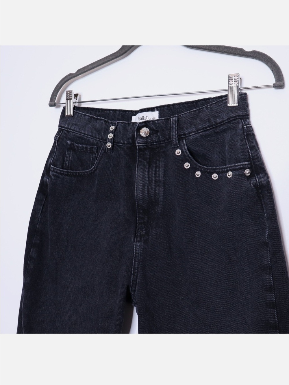 Ba&sh Black Wide-Leg Women’s Jeans with Stud Detail